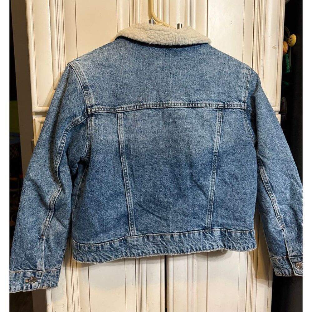 Zara Kids Button Front Sherpa Lined Denim Jacket Blue Size 10